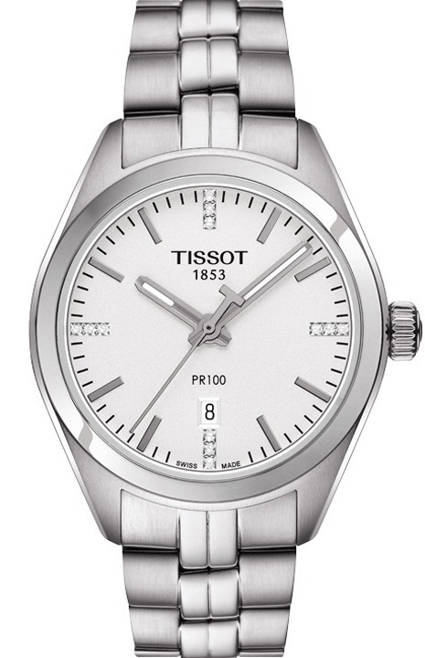 Tissot T-Classic PR 100 T101.210.11.036.00 watch, silver (12 Top Wesselton - Fine white diamonds on the 3, 6, 9 and 12 indexes)