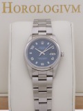 Rolex Oyster Perpetual Date Blue Dial 34MM watch, silver