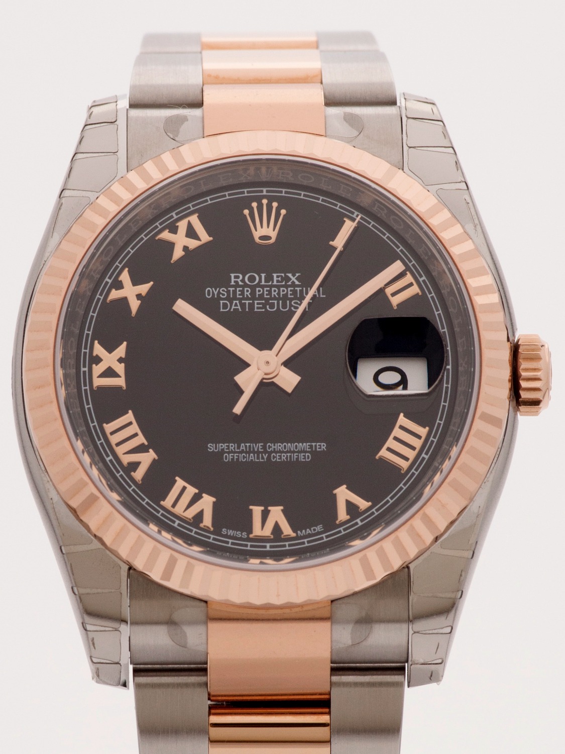 Rolex Datejust Two-Tone 36MM Black Dial Roman Numerals watch, two - tone (bi - colored) silver and rose gold