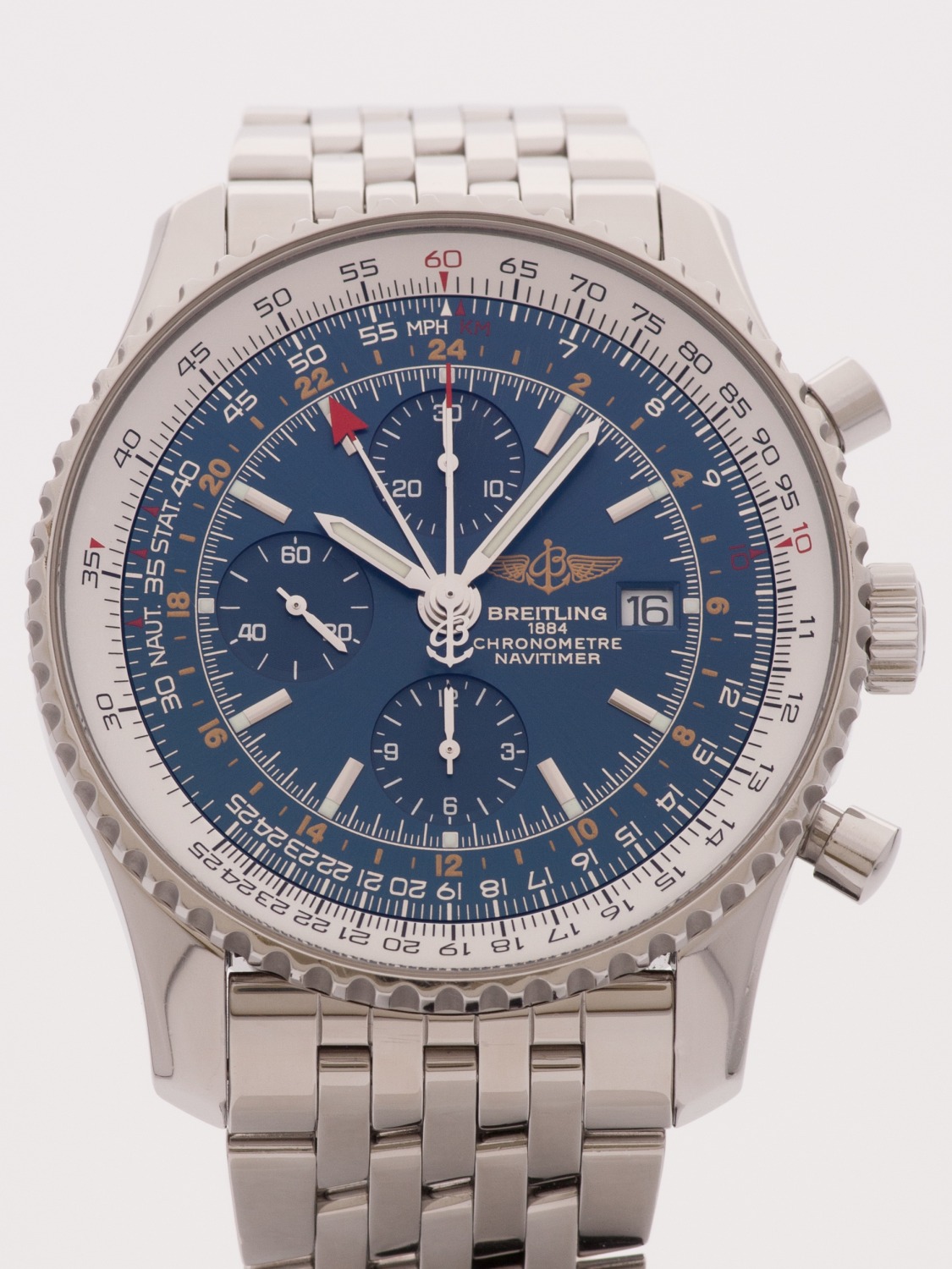 Breitling Navitimer World Blue Dial Steel Watch A24322 watch, silver