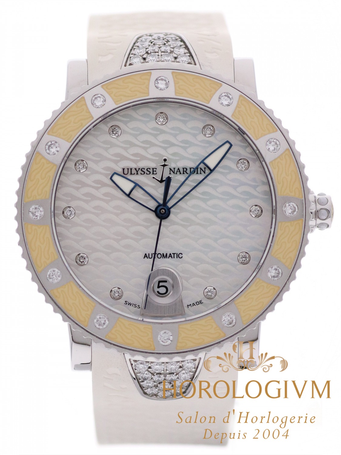 Ulysse Nardin Lady Diver Ref. 8103-101E-3C/10, silver (case) and pale yellow (bezel)
