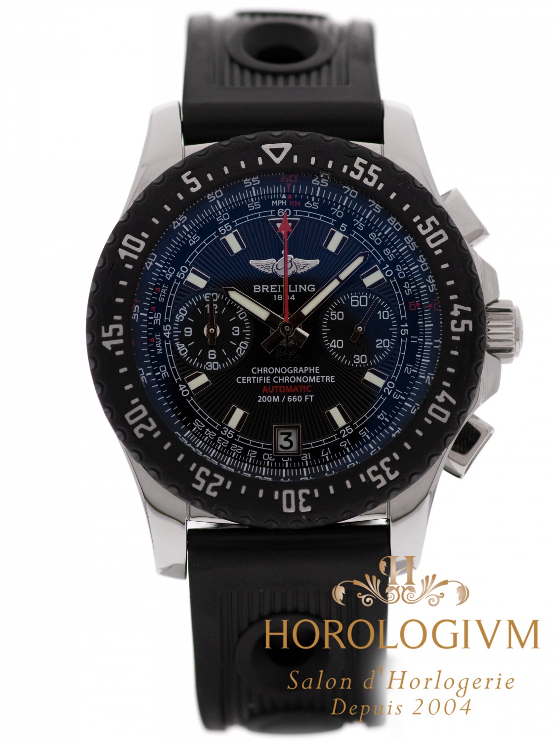 Breitling Skyracer Chronograph 44MM watch, silver (case) and black (bezel)