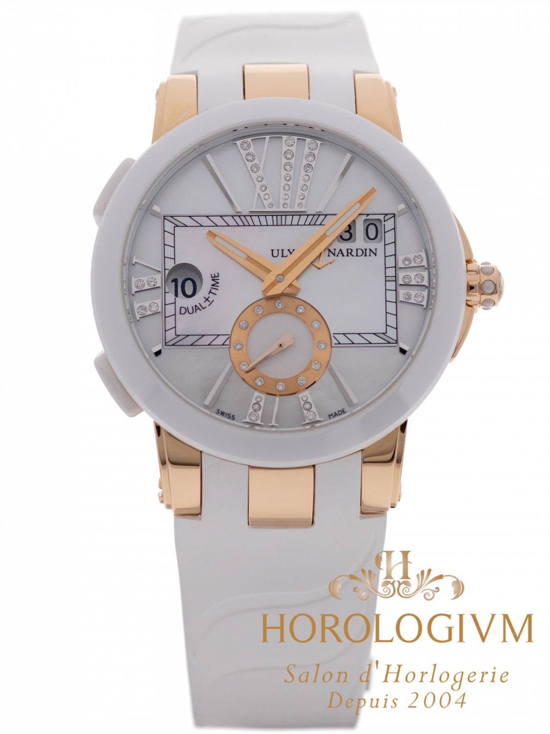 Ulysse Nardin Dual Time Lady Ref. 246-10/391 watch, yellow gold (case) and white (bezel)