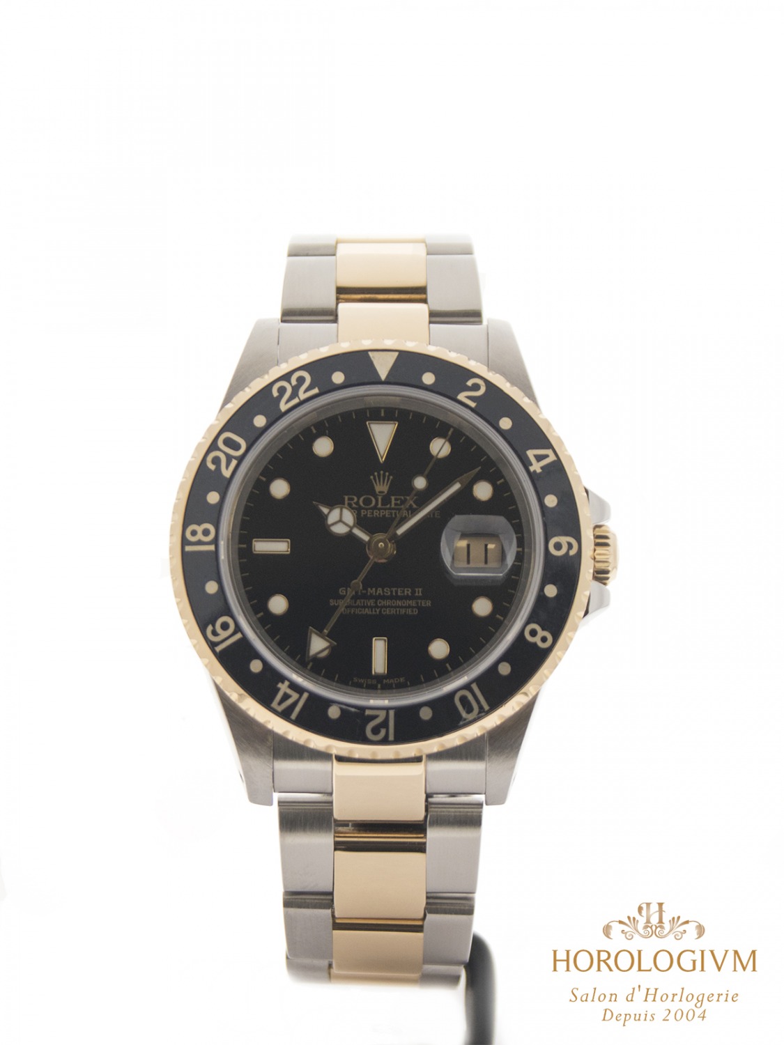 Rolex GMT - Master II STEEL & GOLD “K” Serial Ref. 16713 watch,  two-tone (bi-colored) silver (case) and yellow gold + black (bezel)