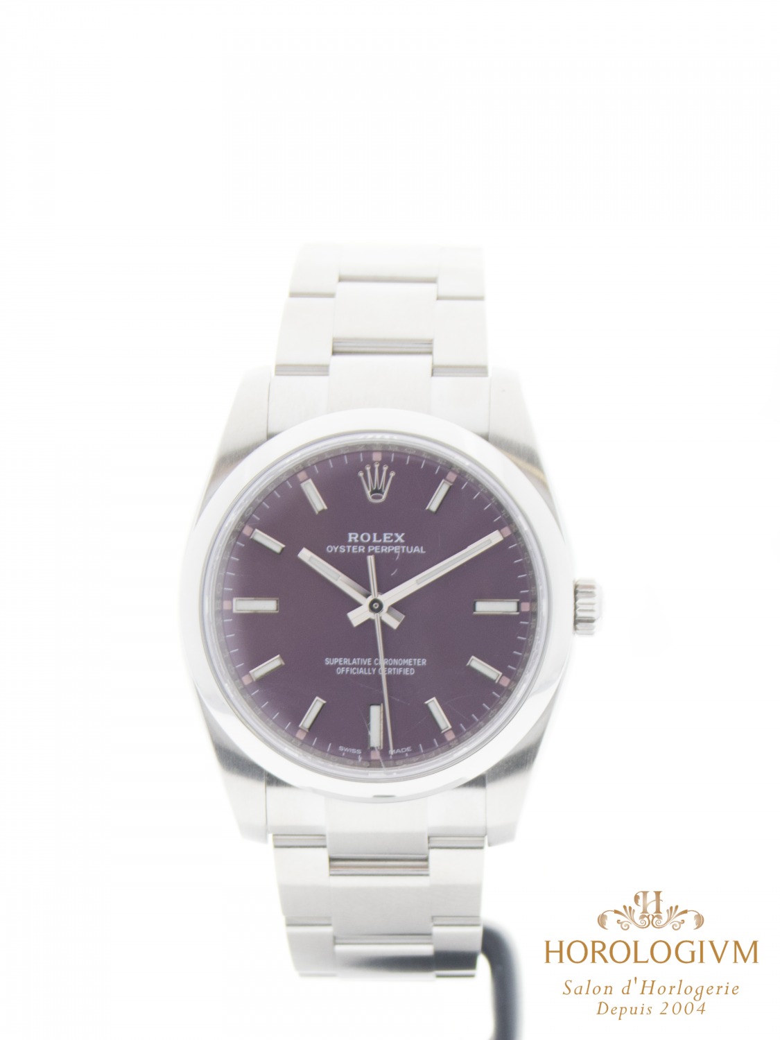 Rolex Oyster Perpetual 34 MM “Red Grape” Dial Ref. 114200 watch, silver