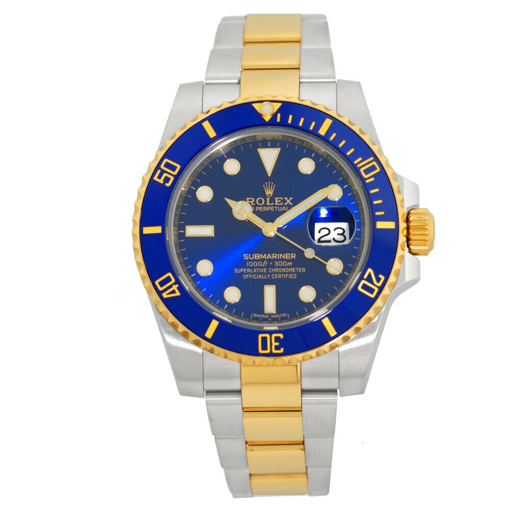 Rolex Submariner Date Two-Tone 40MM “SMURF DIAL” Ref. 116613LB watch,  two-tone (bi-colored) silver & yellow gold (case) and yellow gold & blue (bezel)