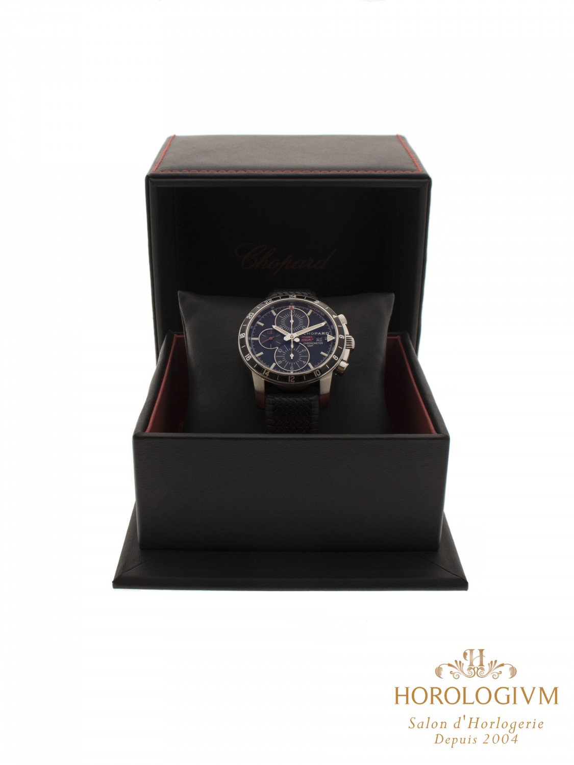Chopard Mille Miglia Chronometer GMT Limited 2012 pcs Ref. 168550 3001 watch, silver (case) and black (bezel)