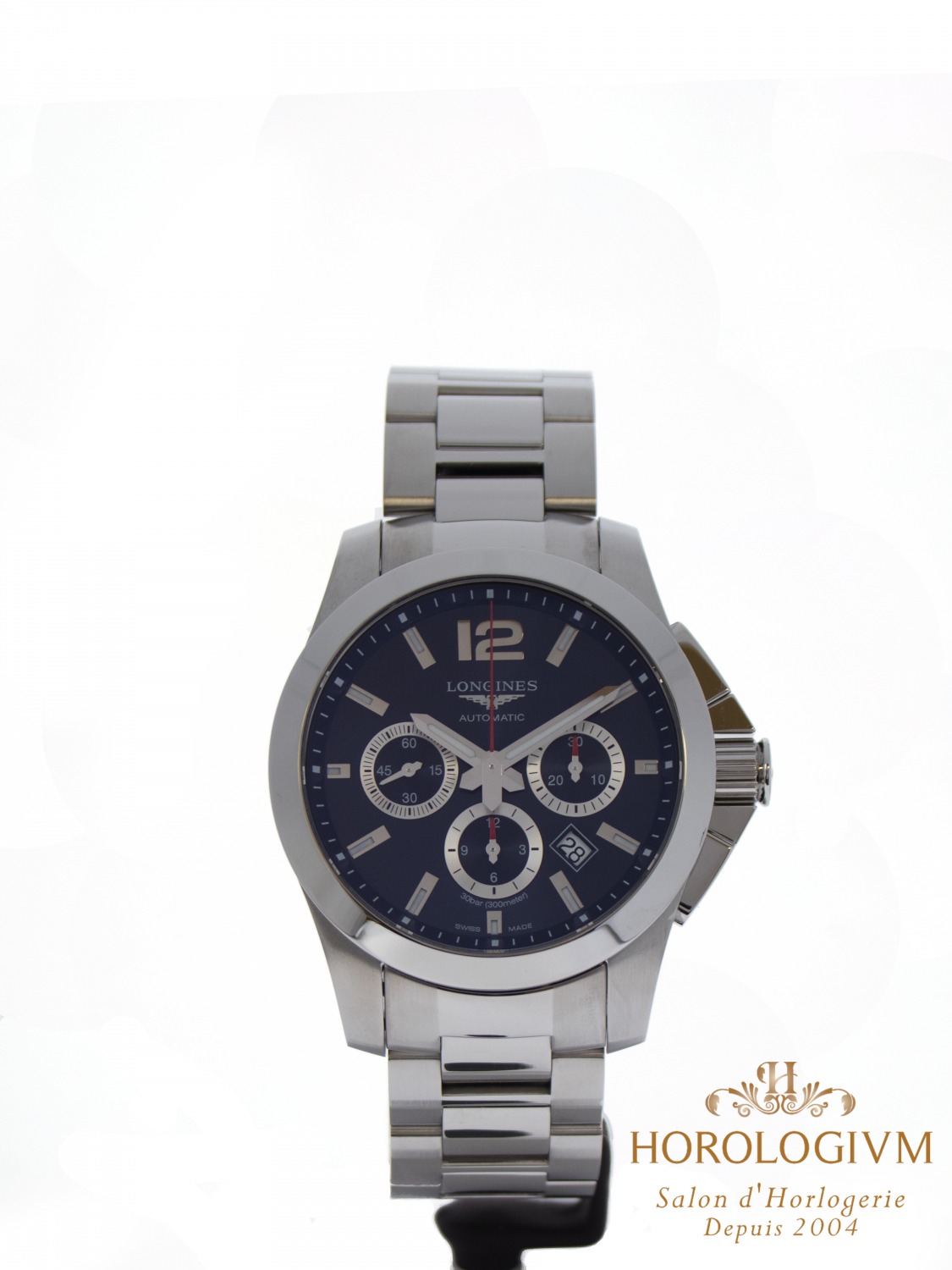 Longines Conquest Chronograph 44MM Ref. L3.801.4.96.6 Blue Dial watch, silver