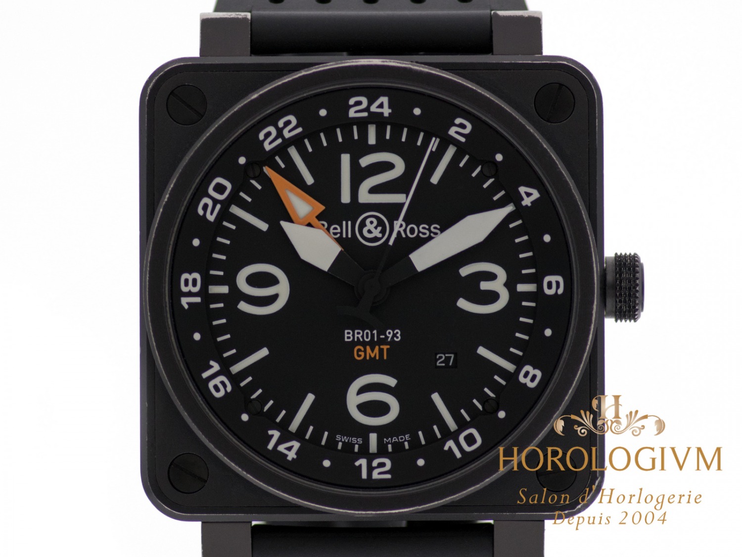 Bell & Ross BR01-93-GMT watch, black PVD (Physical Vapor Deposition)