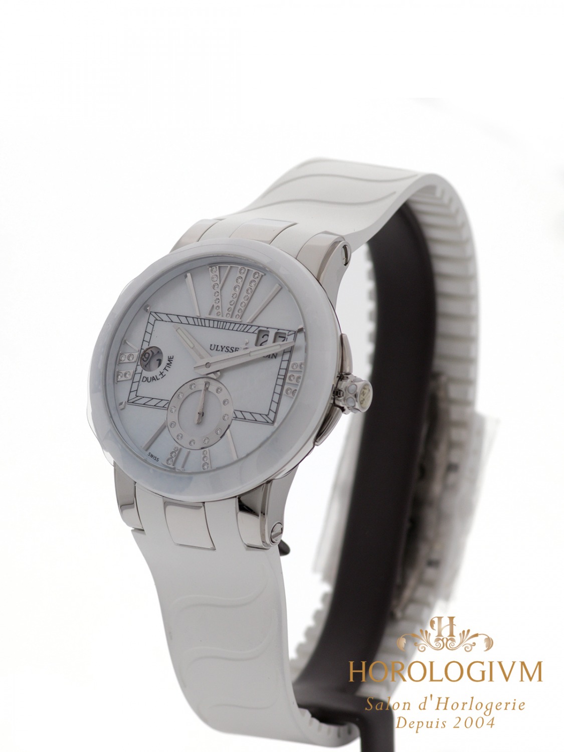 Ulysse Nardin Executive Dual Time 40MM Ref. 243-10 watch, silver (case) and white ceramic (bezel)