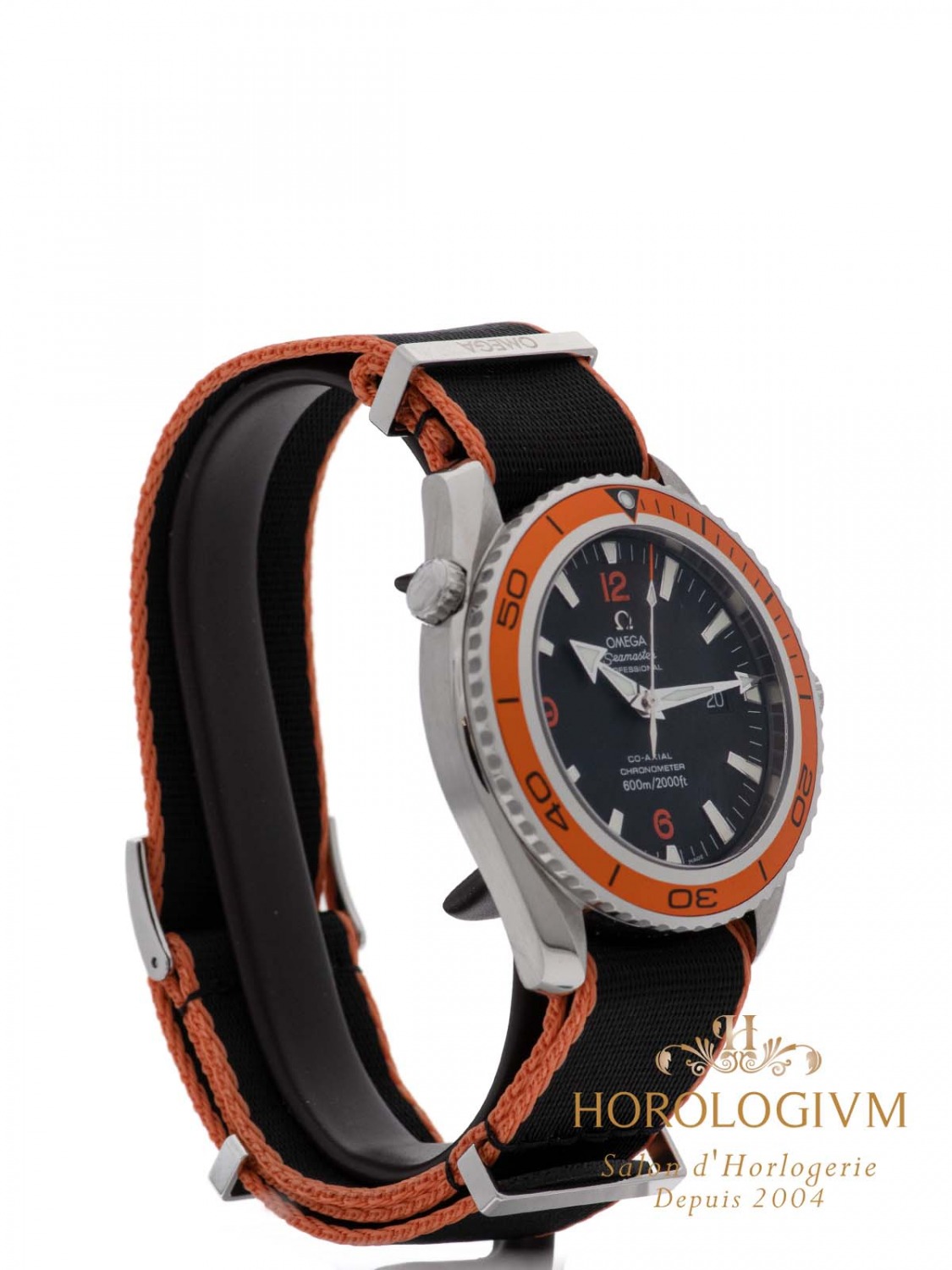 Omega Seamaster Planet Ocean 45.5MM watch, silver (case) and silver + orange (bezel)