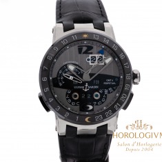 Ulysse Nardin El Toro Perpetual Calendar GMT Platinum Limited Edition 500 pcs Ref. 329-00 watch, platinum silver (case) and black ceramic (bezel)