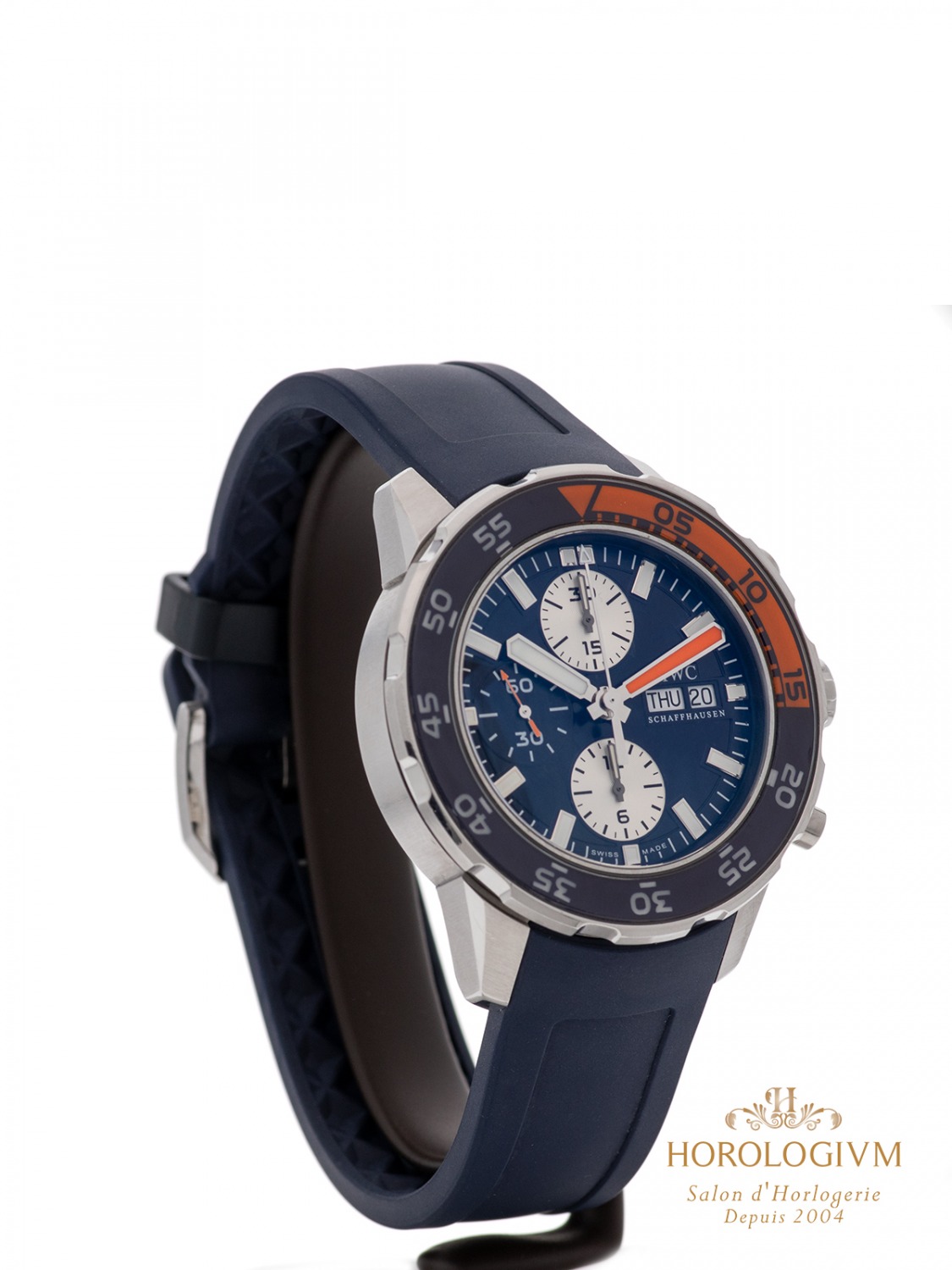 IWC Aquatimer Day-Date Chronograph 44MM Ref. IW376704 watch, silver (case) and silver & blue + 1/4 orange (bezel)