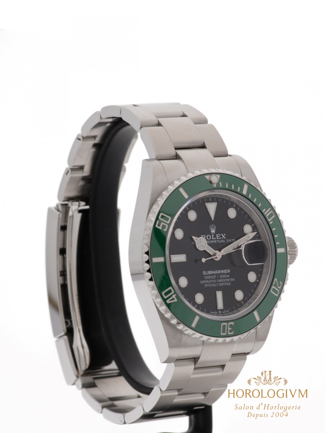 Rolex Oyster Perpetual Date Submariner 41MM Ref. 126610LV watch, silver (case) and silver & green cerachrom / ceramic (bezel)