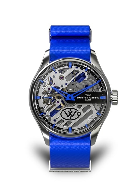 Tavannes HFS Skeleton with Blue NATO strap watch, silver