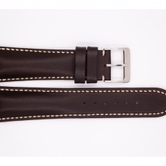 Leather Fortis strap, dark brown, with silver stainless steel buckle