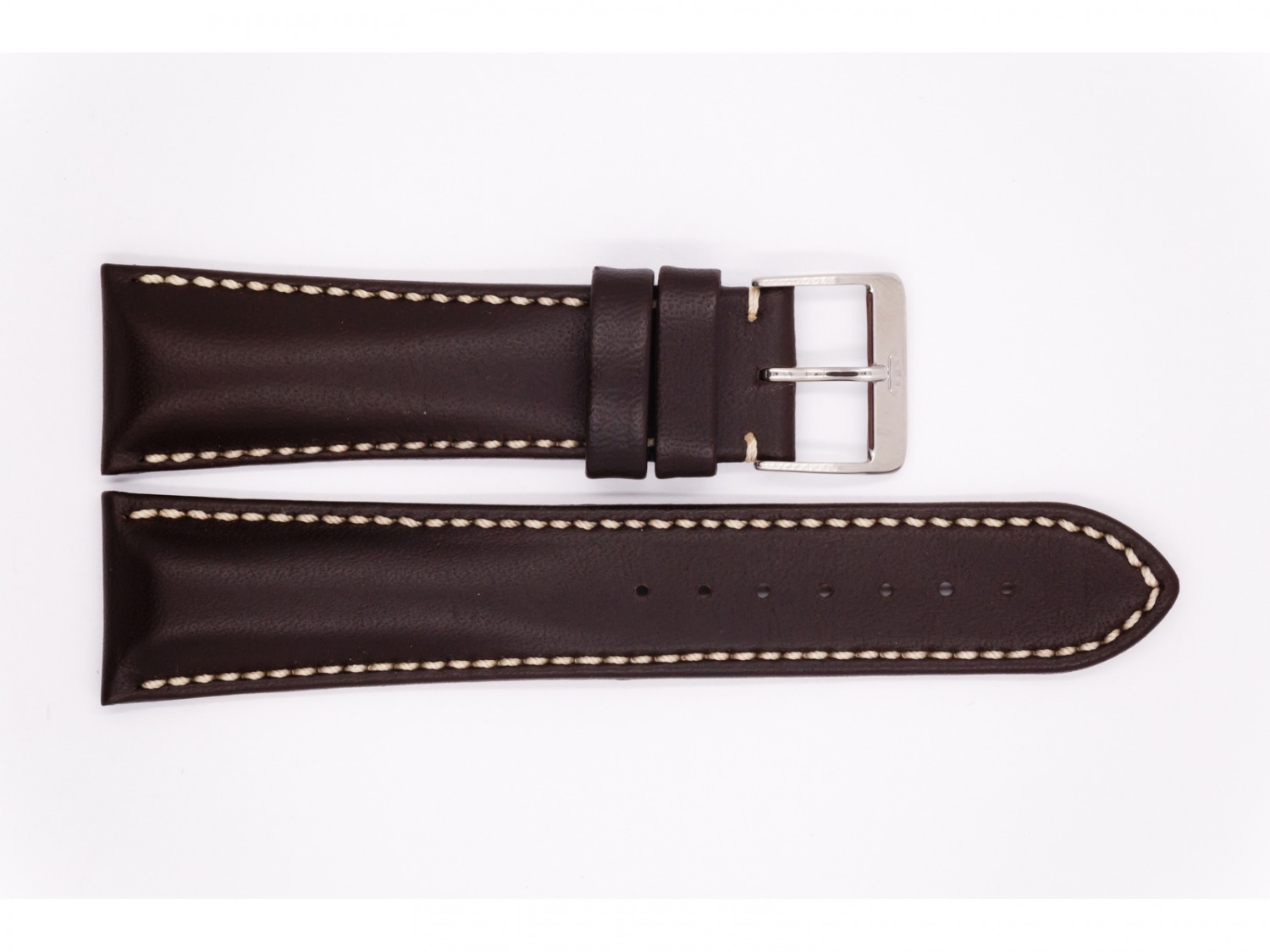 Leather Fortis strap, dark brown, with silver stainless steel buckle