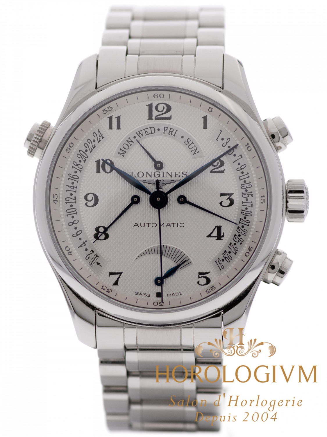Longines Master Collection Retrograde 44MM watch, silver
